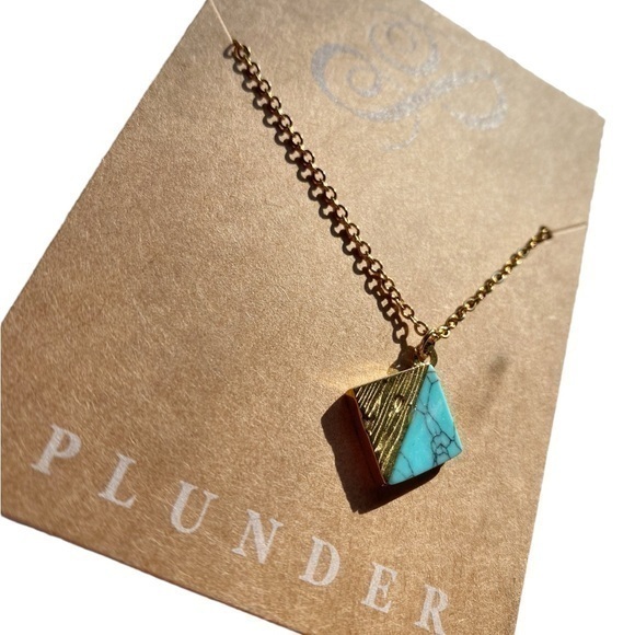 PLUNDER SORAYA GOLD & TURQUOISE DIAMOND ON GOLD CHAIN NECKLACE - Picture 1 of 8